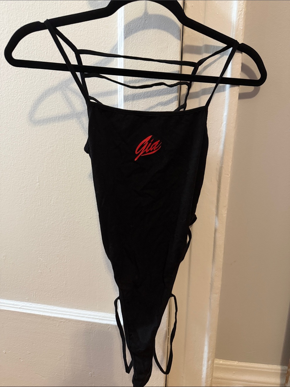 I.AM.GIA Black Bodysuit with Red Logo